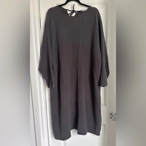 APRIL MEETS OCTOBER Grey Cotton Triple Gauze Long Sleeve Lagenlook Midi Dress